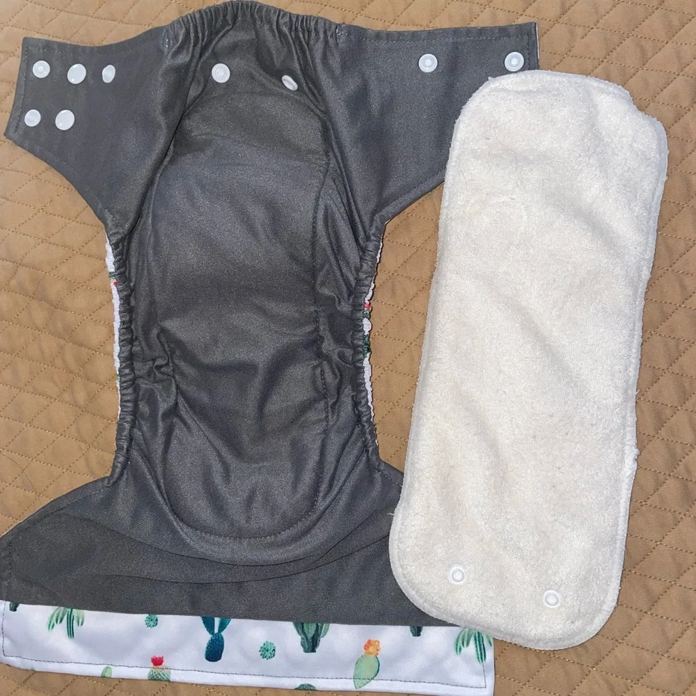 Green and White Cactus Print Diaper Cover with Adjustable Snaps